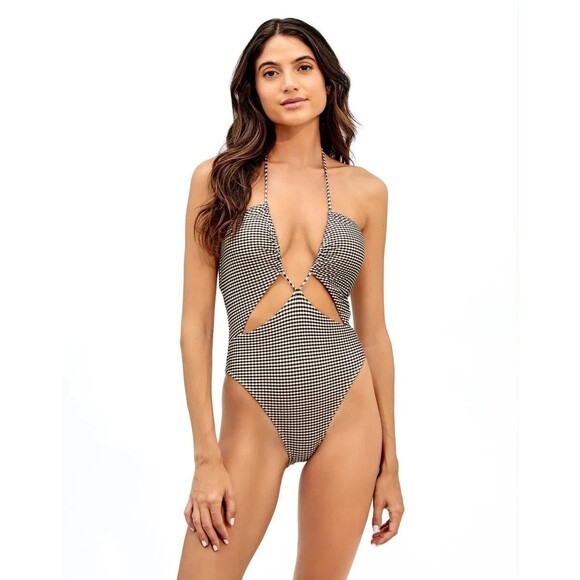 VIX Paula Hermanny womens Lupita One Piece Swimsuit size Large Black Check $248 - Picture 2 of 12